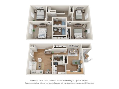 Floor plan for 4 beds, 2.5 baths, 1510 sqft